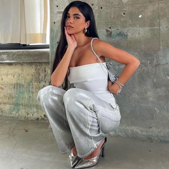 NWT ZARA METALLIC SILVER JEANS - Picture 10 of 14